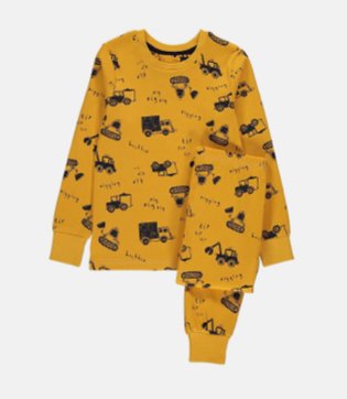 Yellow Digger Print Pyjamas and Pyjama Case Gift Set.