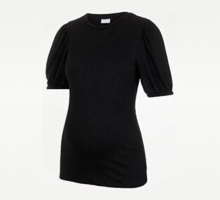 Pieces Maternity Black Ribbed Short Sleeve Top.