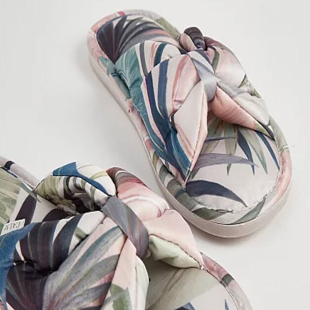 Satin Palm Print Slider Slippers