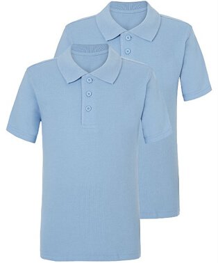 Two light blue school polo shirts