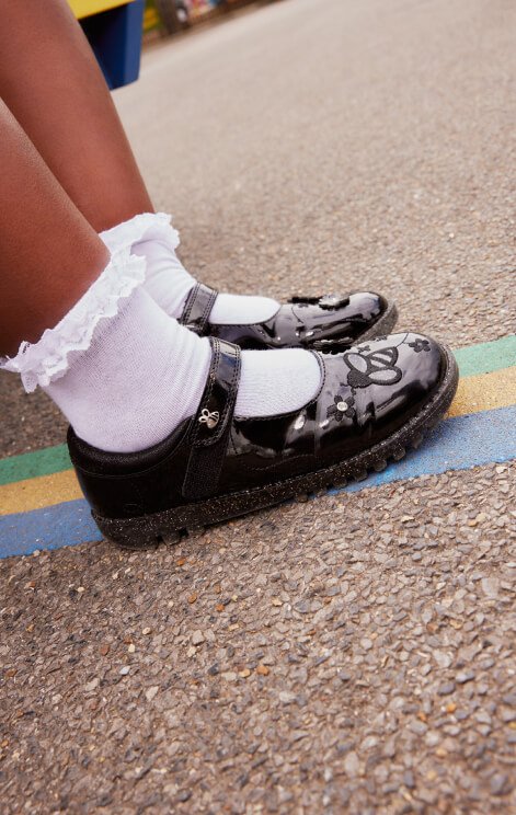 Girls mary jane shoes with white socks.