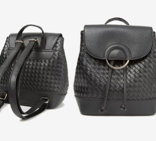 Black woven textured mini backpack.