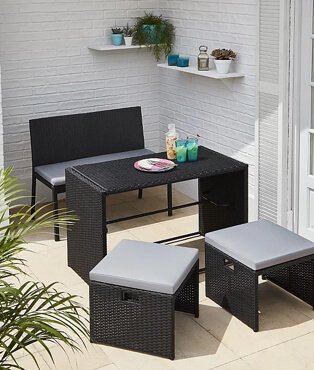 Black wicker-effect orlando multifunctional 4 piece garden patio set.