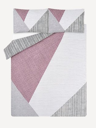 Double bed sheet in pink, grey and white pattern