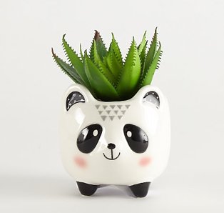 Small Panda plant pot with green artificial plant inside