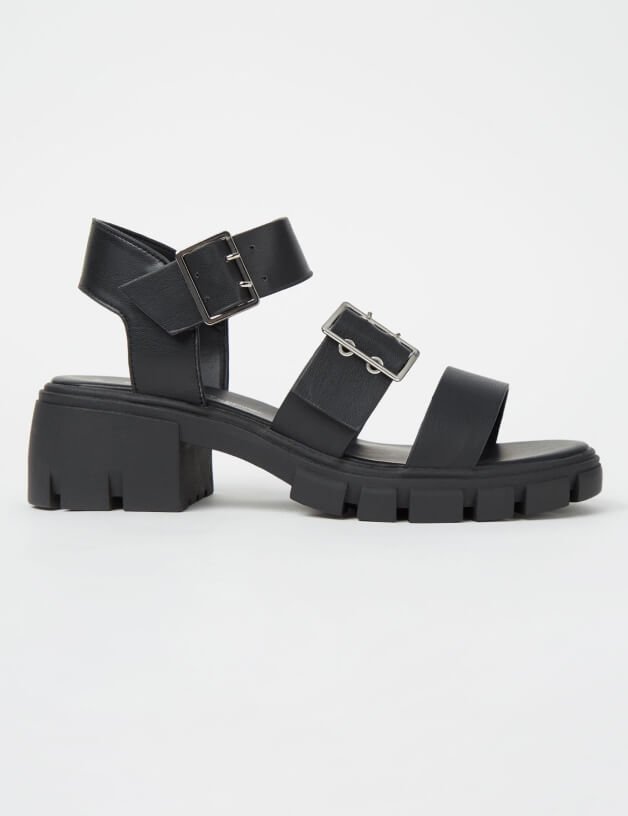 Black Buckle Fastening Heeled Sandals.