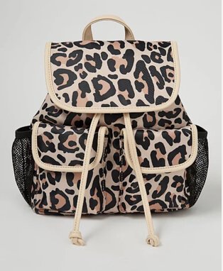 Cream leopard print fold over backpack