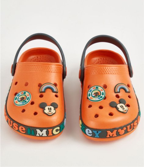 Mickey Mouse orange sandals.