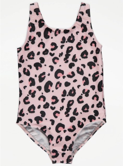 A pink animal print swimsuit.