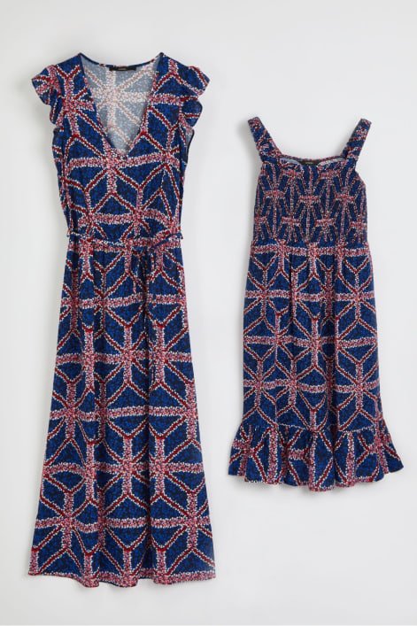 A matching adults' and kids' Union Jack dress.