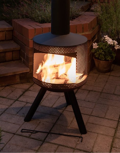 A modern wood burning chiminea.