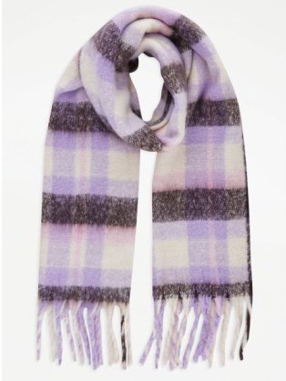 Purple checked scarf.