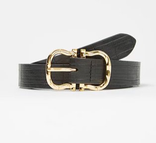 Black gold-tone buckle detail belt.