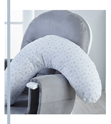 This Kinder Valley nursing pillow has a supportive curved shape that makes it comfortable for you and your baby during and after pregnancy