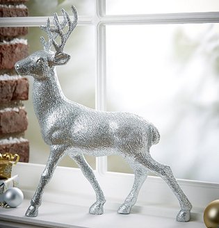 Silver Christmas Glitter Reindeer Decoration.
