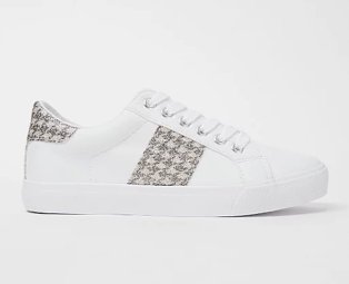 White houndstooth panel lace up trainers.