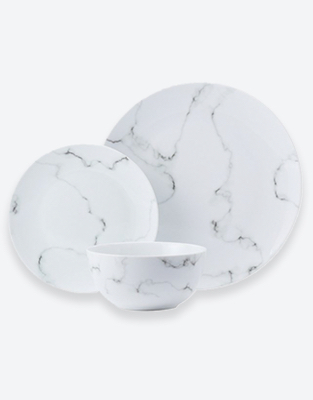 Marble effect plate, side plate and bowl