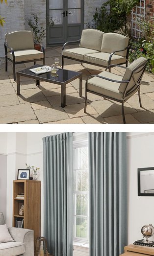 Haversham 4 piece garden sofa set and blackout curtains in light grey