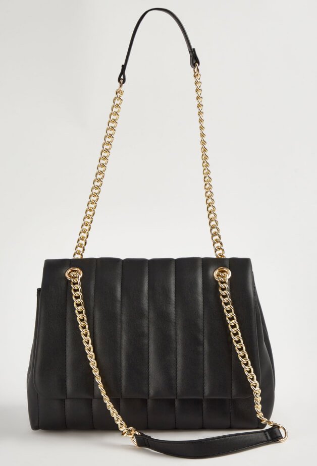 Black shoulder bag with gold chain