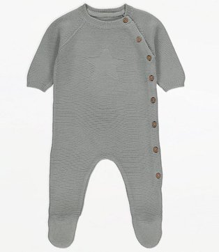 Grey Knitted Star Motif Sleepsuit.