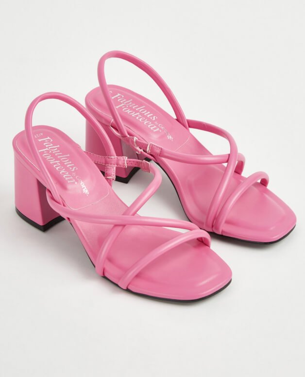 Pink heeled sandals.