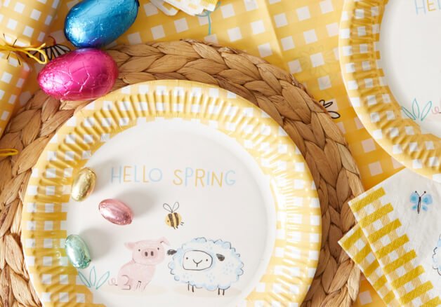 Easter paper plates and chocolate eggs