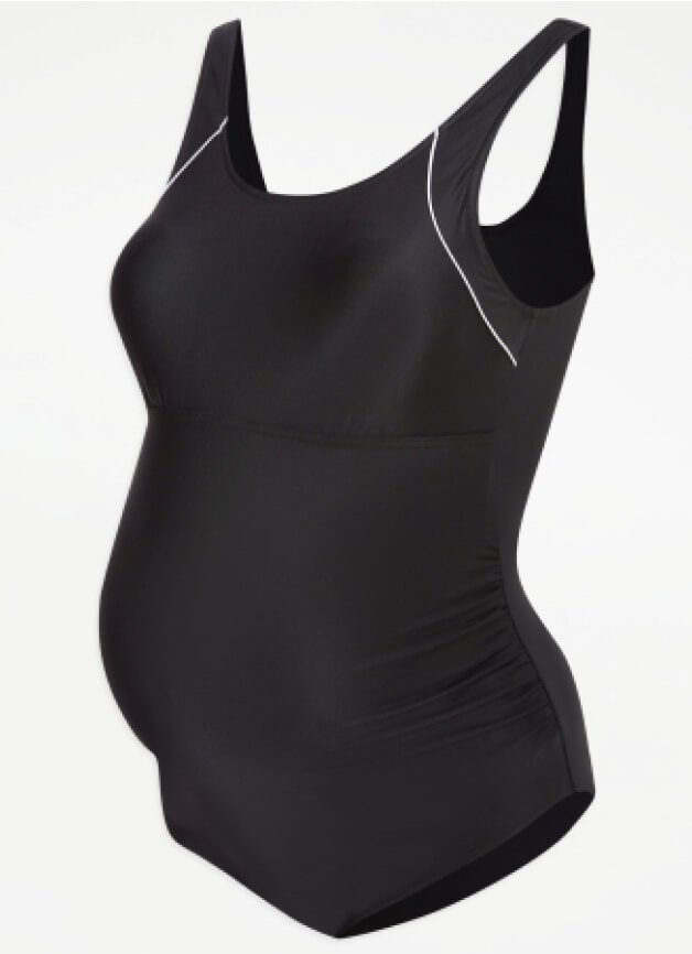 A black sports maternity swimsuit.