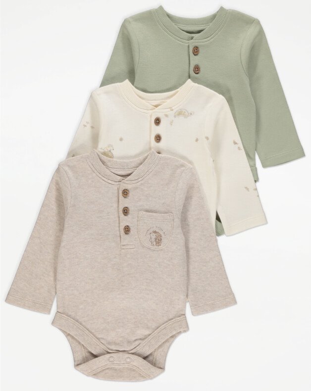 Assorted Woodland Long Sleeve Bodysuits 3 Pack