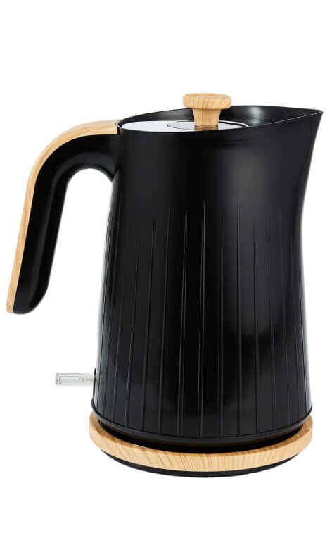 Black and wood textured Scandi fast boil kettle.