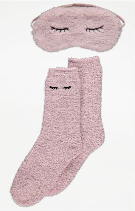 Pink socks and eye mask