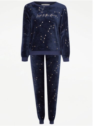 Navy astrology print fleece pyjamas