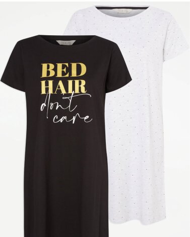 Two nightdresses with slogan designs