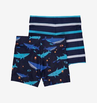 Blue shark print swim shorts 2 pack.