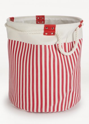Red and cream striped washing basket.