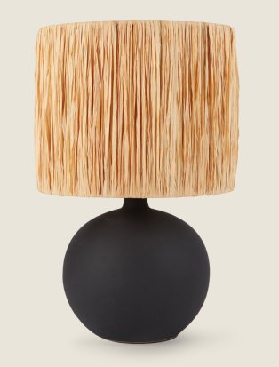 Lamp with wooden lamp shade.