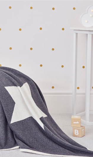 Billie Faiers reversible cream and grey star shawl in white nursery