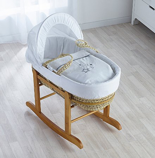 Kinder Valley white wish upon a star palm moses basket in white nursery