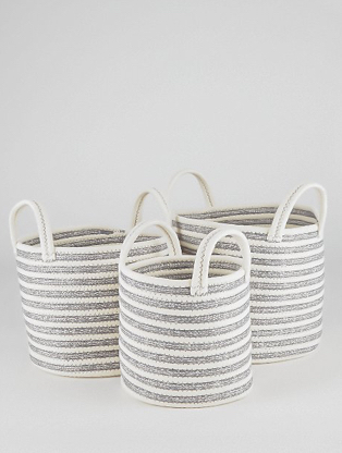 Three wicker baskets with handles