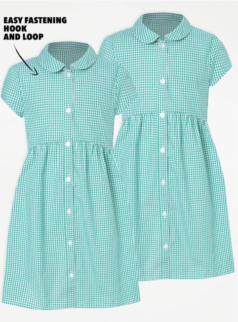 Two green check summer dresses.