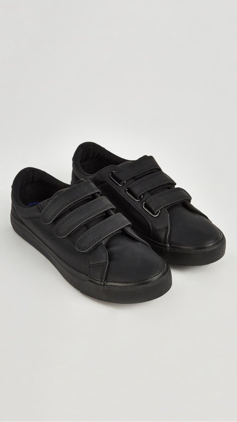 Black three strap cupsole trainers.