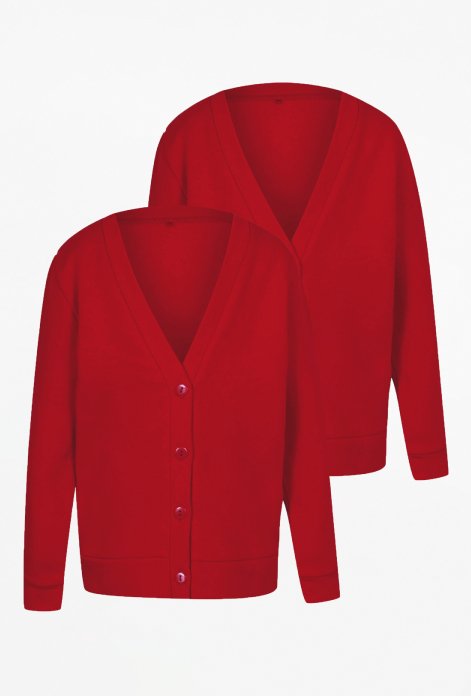 Two pack of girls red jersey school cardigans.