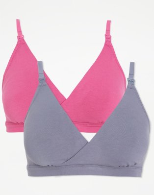 Pink and grey two pack maternity bralettes.