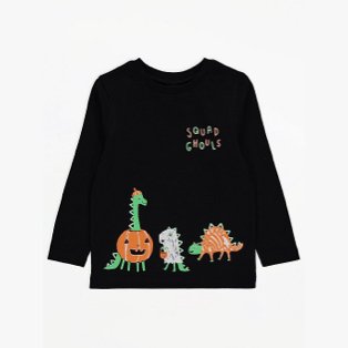 Black Halloween squad ghouls long-sleeved top with three embroidered dinosaurs