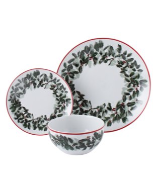 White holly patterned plate, side plate and bowl.