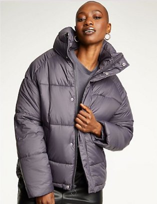 Grey quilted jacket sale